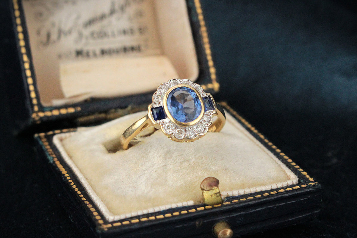 VINTAGE 1.1ct CEYLON SAPPHIRE &amp; DIAMOND RING 18ct GOLD