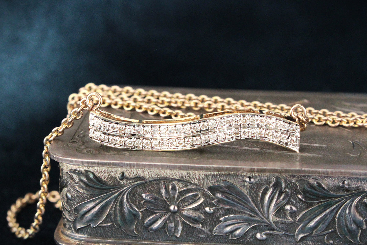 VINTAGE .75ct DIAMOND BAR NECKLACE 9ct GOLD