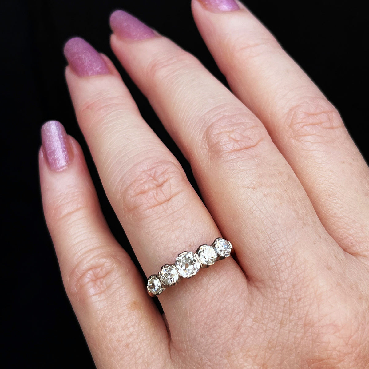 OLD EUROPEAN CUT FIVE STONE 1.52ct DIAMOND RING 18ct GOLD