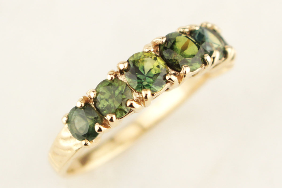 R&amp;V BESPOKE SEVEN STONE SAPPHIRE HALF HOOP RING 9ct YELLOW GOLD