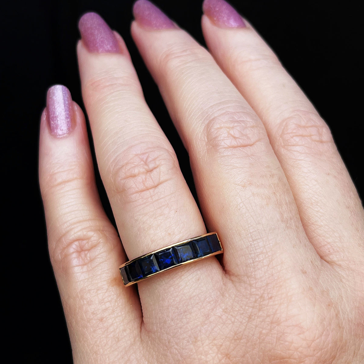 VINTAGE 3.5ct SAPPHIRE HALF HOOP RING 18ct GOLD