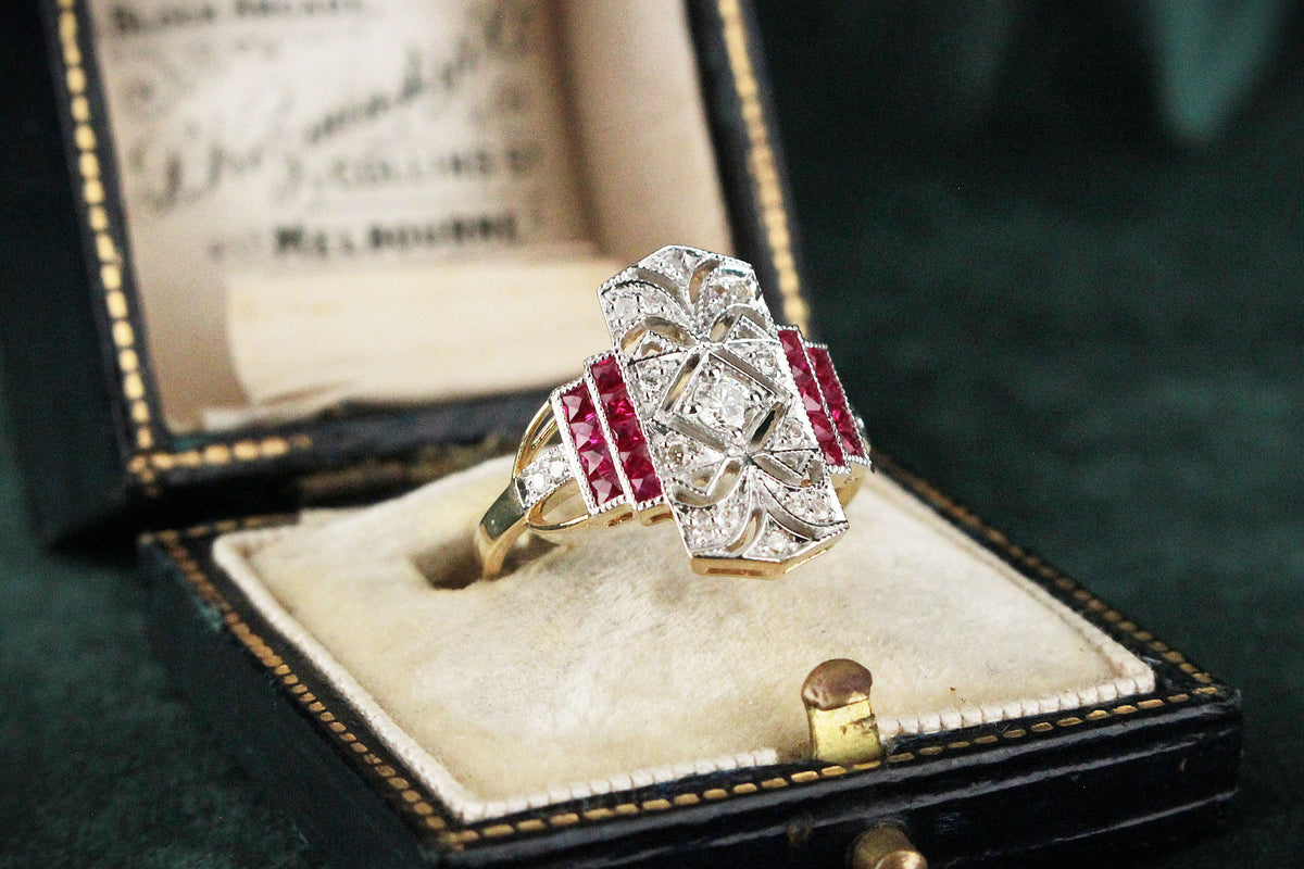 VINTAGE RUBY &amp; DIAMOND RING 18ct GOLD