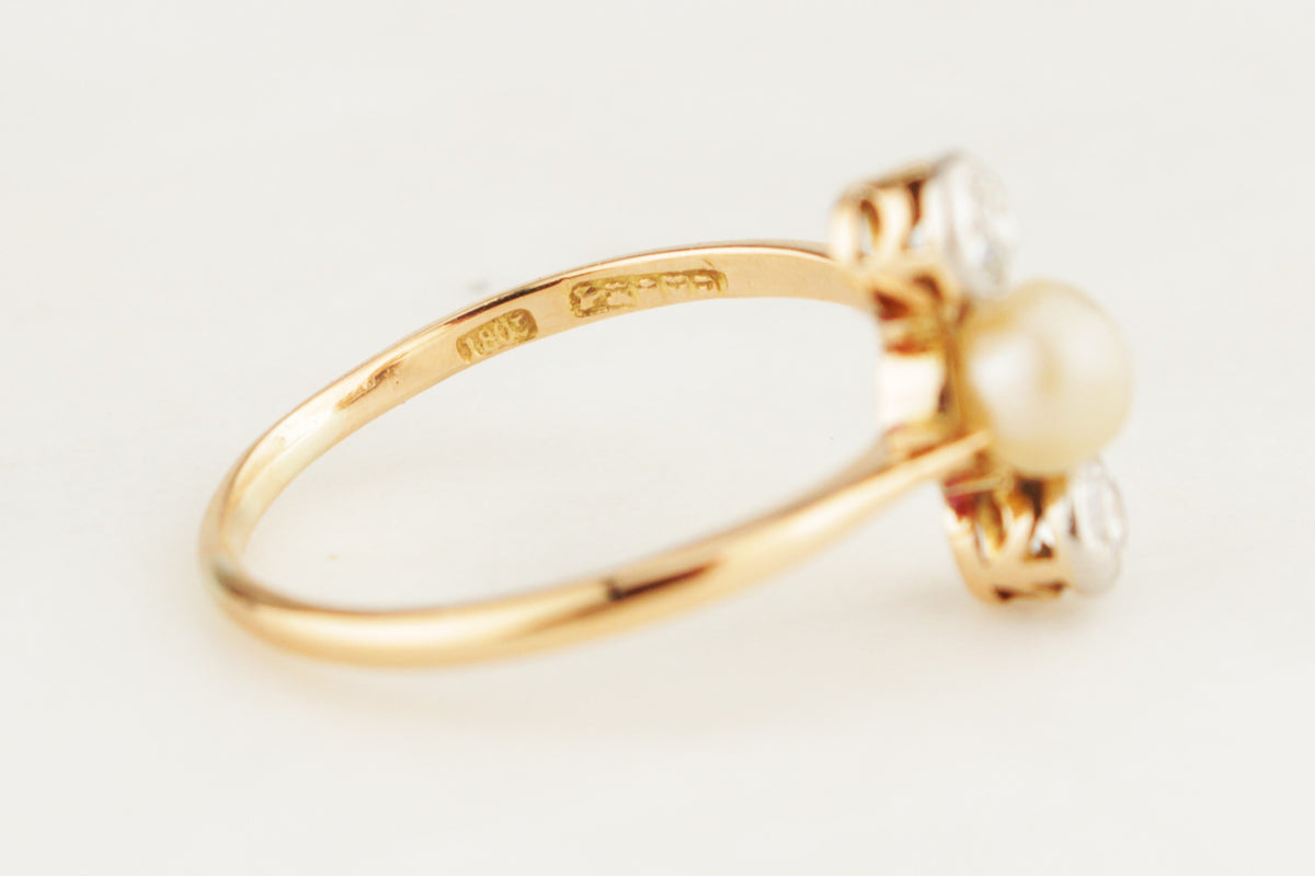 ANTIQUE AUSTRALIAN EDWARDIAN c1910 DIAMOND & PEARL RING 18ct ROSE GOLD