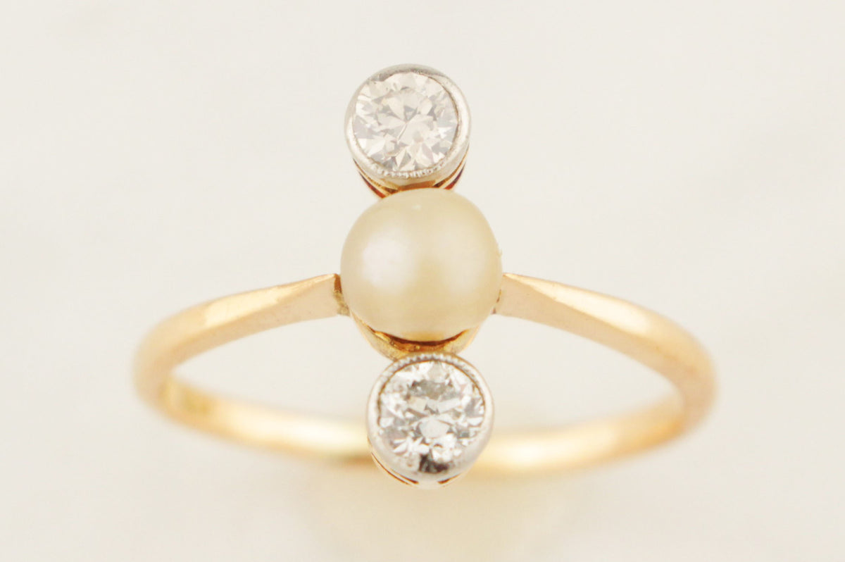 ANTIQUE AUSTRALIAN EDWARDIAN c1910 DIAMOND & PEARL RING 18ct ROSE GOLD