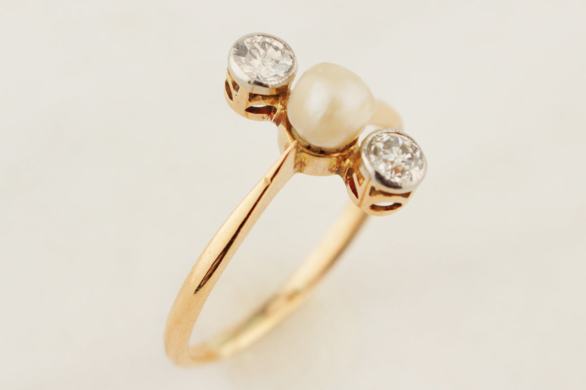 ANTIQUE AUSTRALIAN EDWARDIAN c1910 DIAMOND & PEARL RING 18ct ROSE GOLD