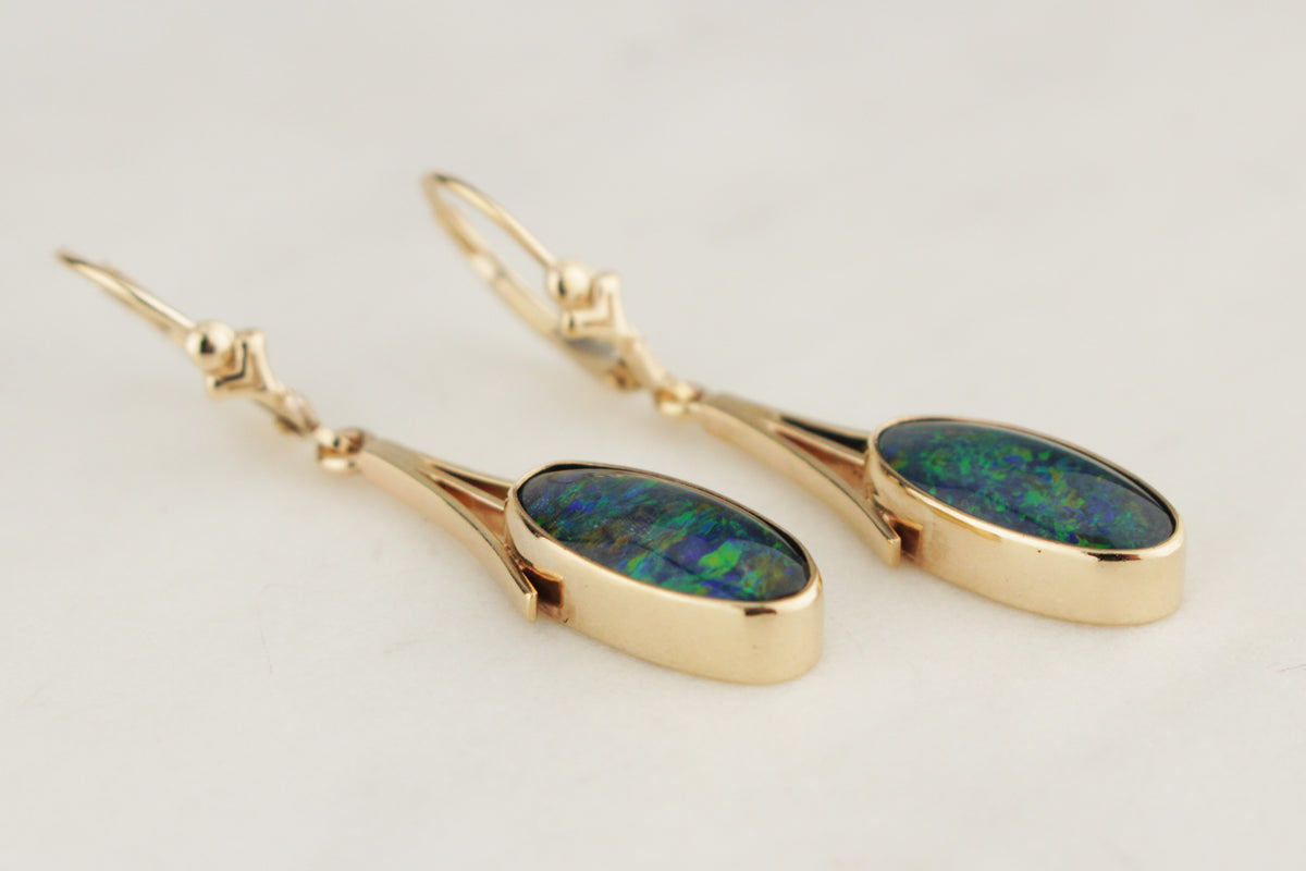 ANTIQUE EDWARDIAN c1910 OPAL EARRINGS 9ct GOLD