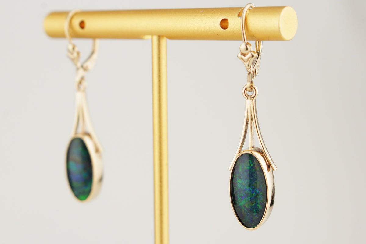 ANTIQUE EDWARDIAN c1910 OPAL EARRINGS 9ct GOLD