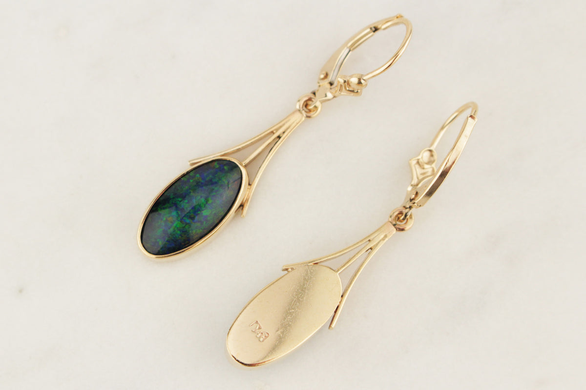 ANTIQUE EDWARDIAN c1910 OPAL EARRINGS 9ct GOLD