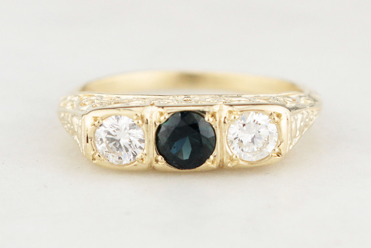 BESPOKE SAPPHIRE &amp; DIAMOND RING 14ct GOLD