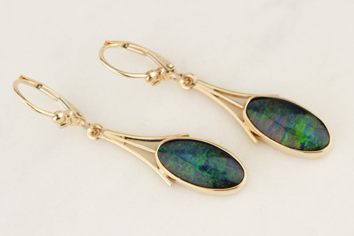 ANTIQUE EDWARDIAN c1910 OPAL EARRINGS 9ct GOLD