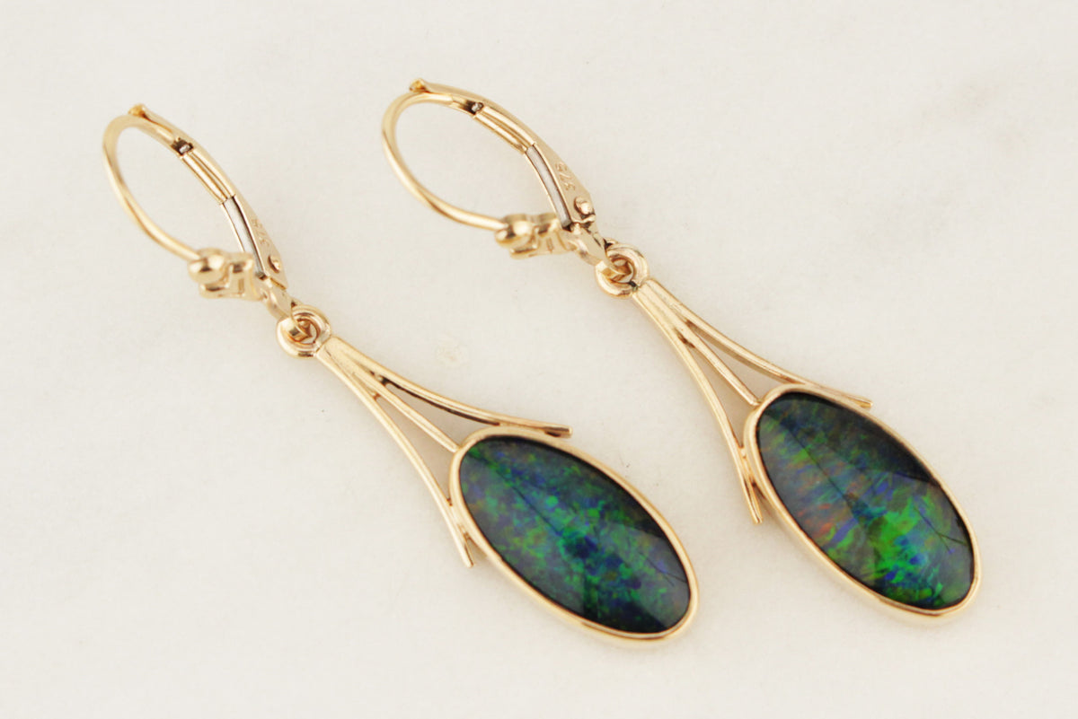 ANTIQUE EDWARDIAN c1910 OPAL EARRINGS 9ct GOLD