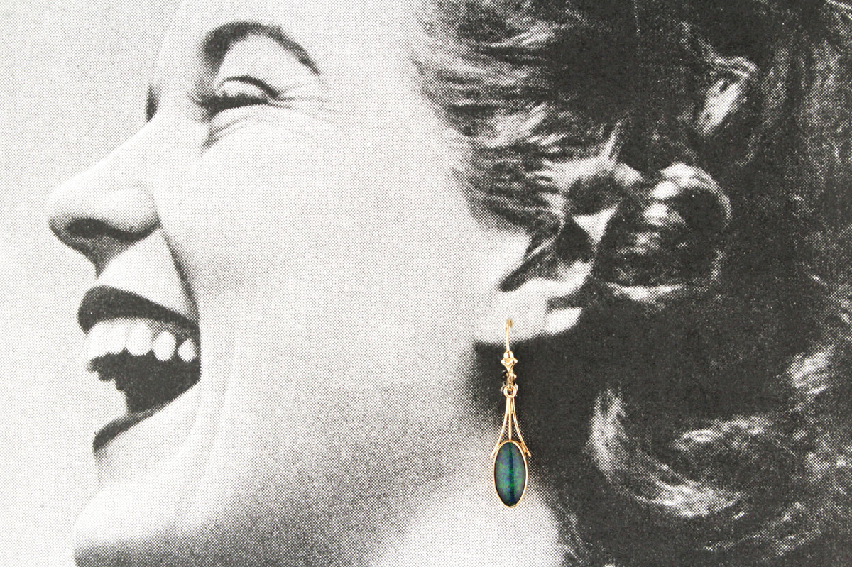 ANTIQUE EDWARDIAN c1910 OPAL EARRINGS 9ct GOLD