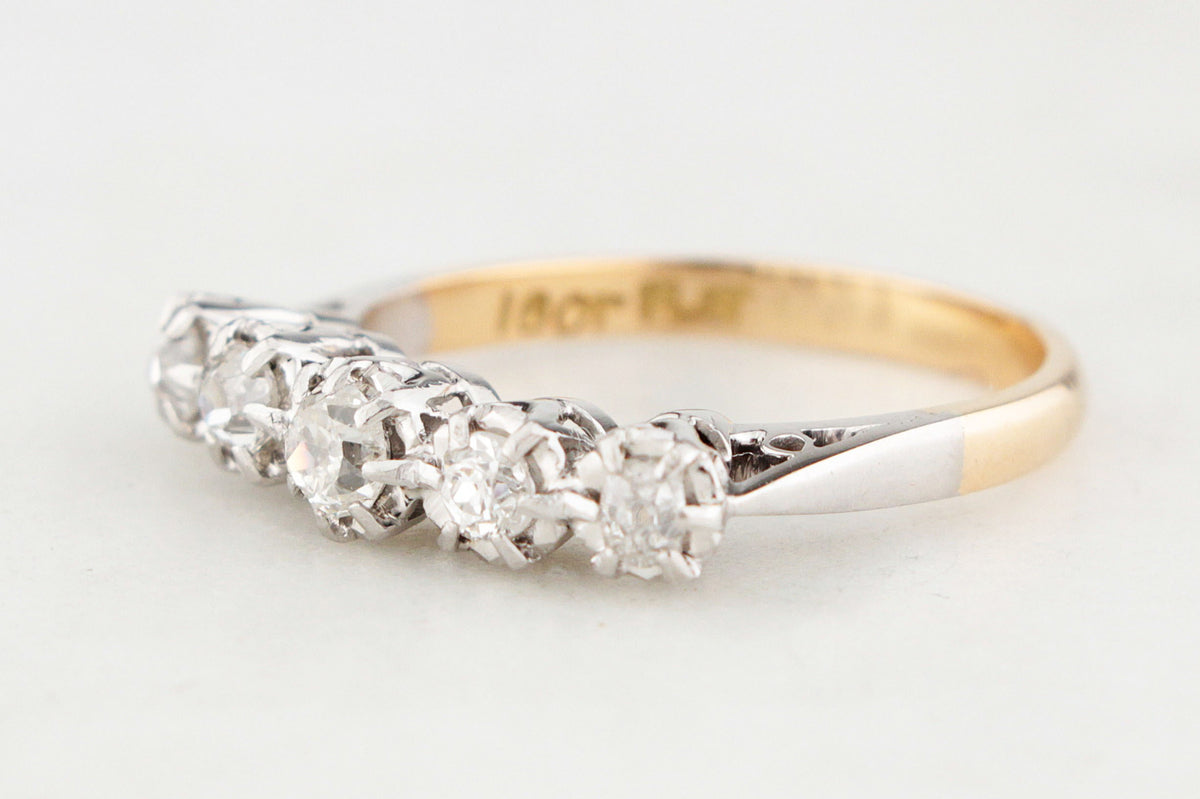 ANTIQUE FIVE-STONE .48ct DIAMOND RING 18ct YELLOW GOLD &amp; PLATINUM