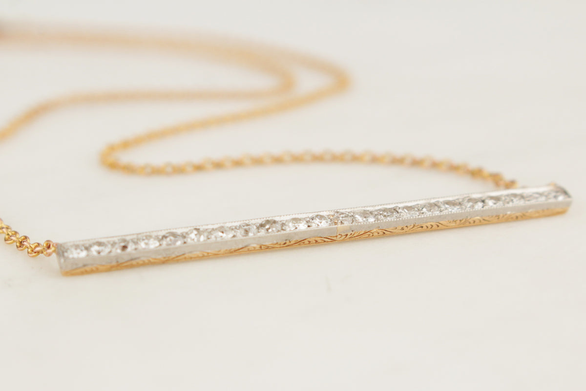 ANTIQUE EDWARDIAN c1900 DIAMOND BAR NECKLACE PLATINUM & 9CT GOLD