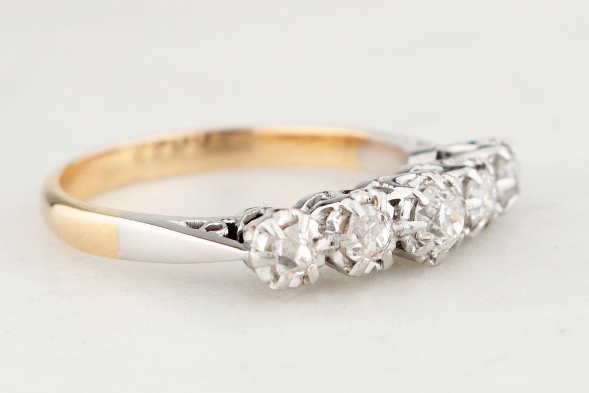 ANTIQUE FIVE-STONE .48ct DIAMOND RING 18ct YELLOW GOLD &amp; PLATINUM