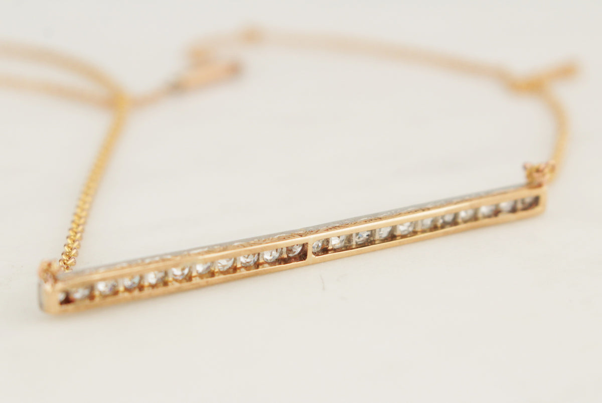 ANTIQUE EDWARDIAN c1900 DIAMOND BAR NECKLACE PLATINUM & 9CT GOLD