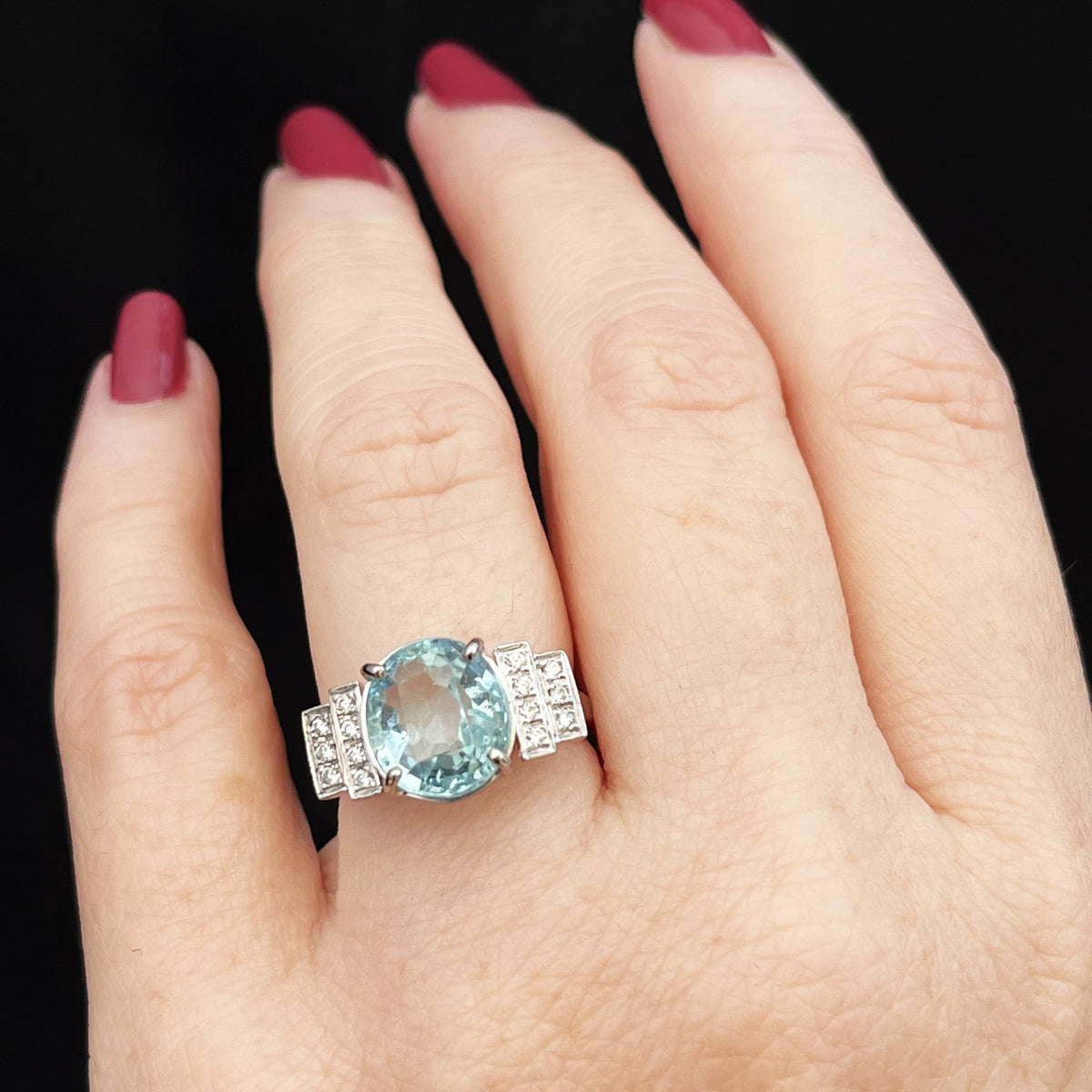 RETRO 4ct AQUAMARINE &amp; DIAMOND RING 18ct GOLD