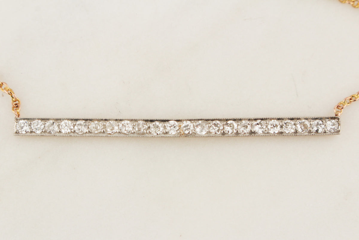 ANTIQUE EDWARDIAN c1900 DIAMOND BAR NECKLACE PLATINUM & 9CT GOLD