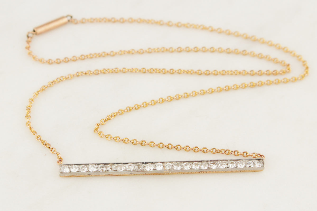 ANTIQUE EDWARDIAN c1900 DIAMOND BAR NECKLACE PLATINUM & 9CT GOLD