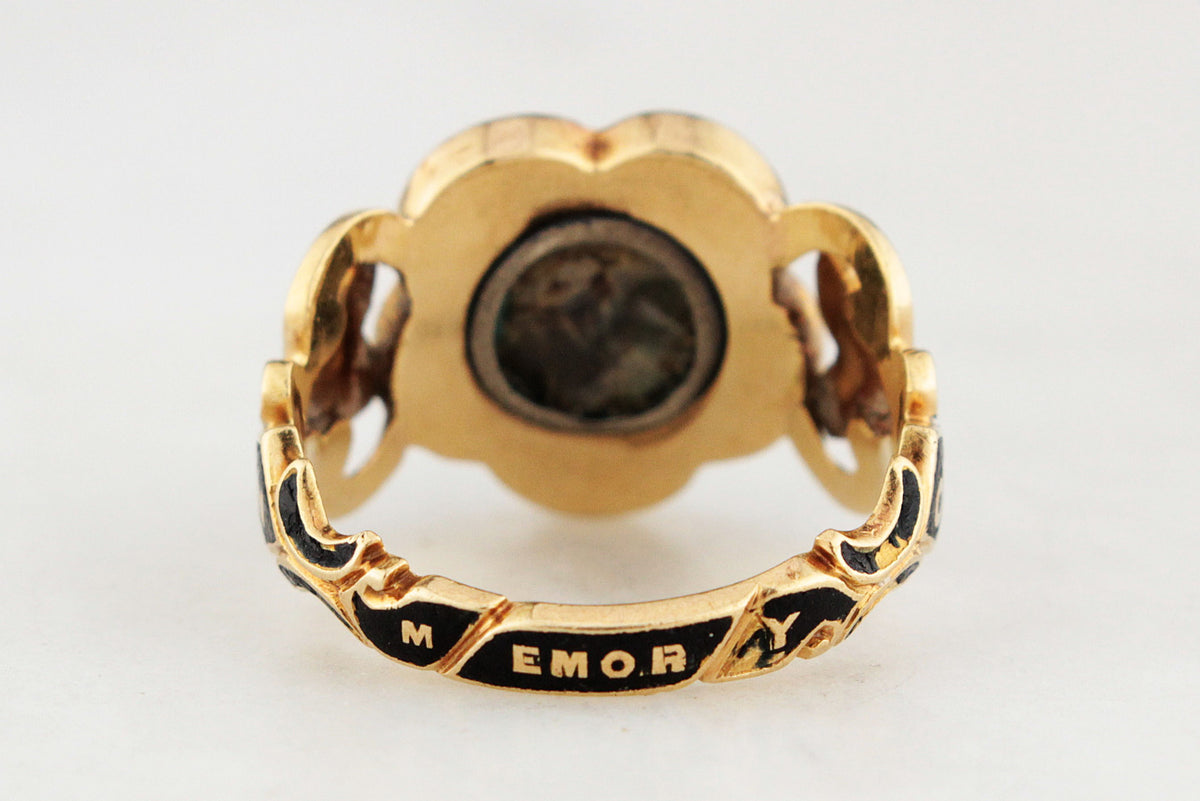ANTIQUE VICTORIAN 1852 DIAMOND &amp; PEARL MOURNING RING 18ct GOLD