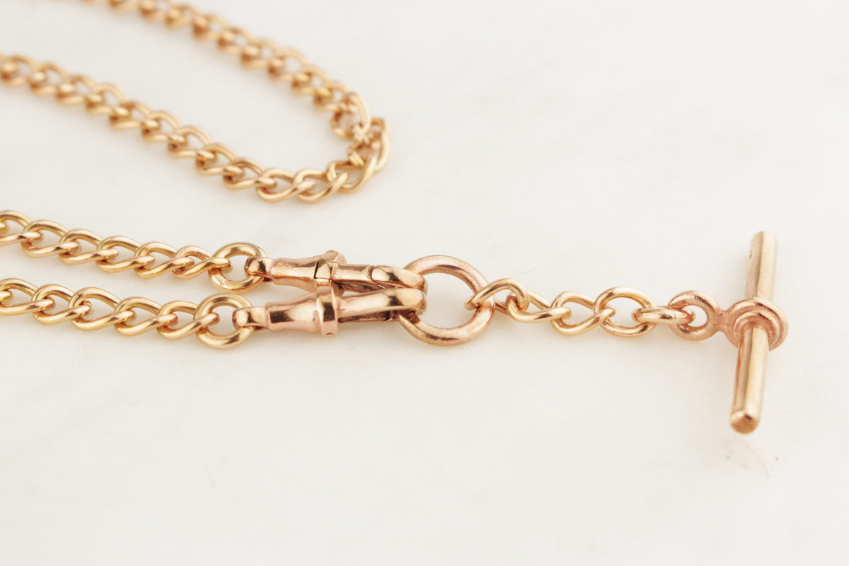ANTIQUE EDWARDIAN c1900 DOUBLE ALBERT FOB CHAIN 9ct ROSE GOLD
