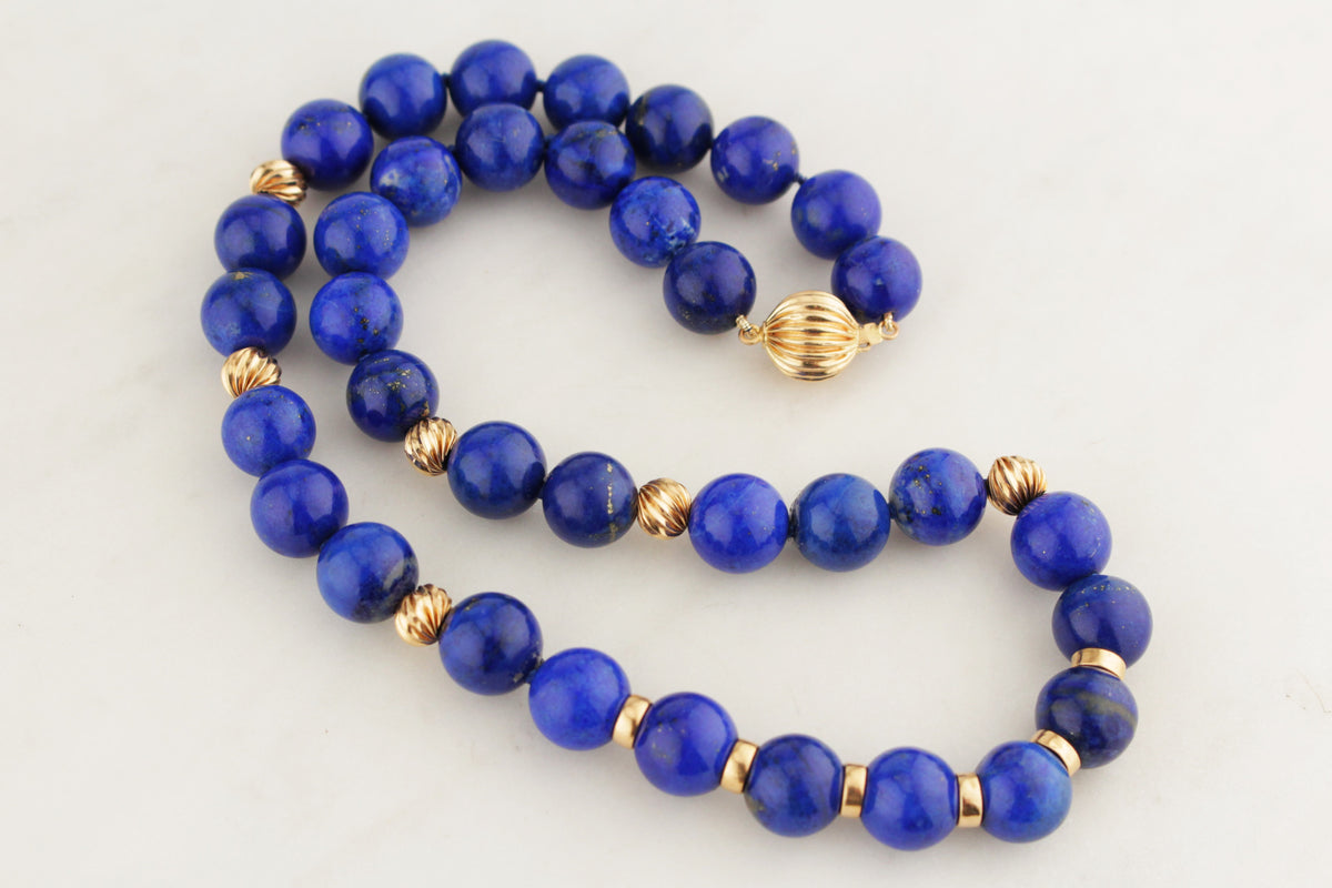 VINTAGE ITALIAN LAPIS LAZULI NECKLACE 14ct YELLOW GOLD