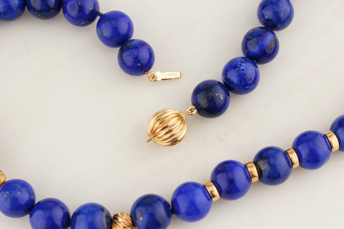 VINTAGE ITALIAN LAPIS LAZULI NECKLACE 14ct YELLOW GOLD