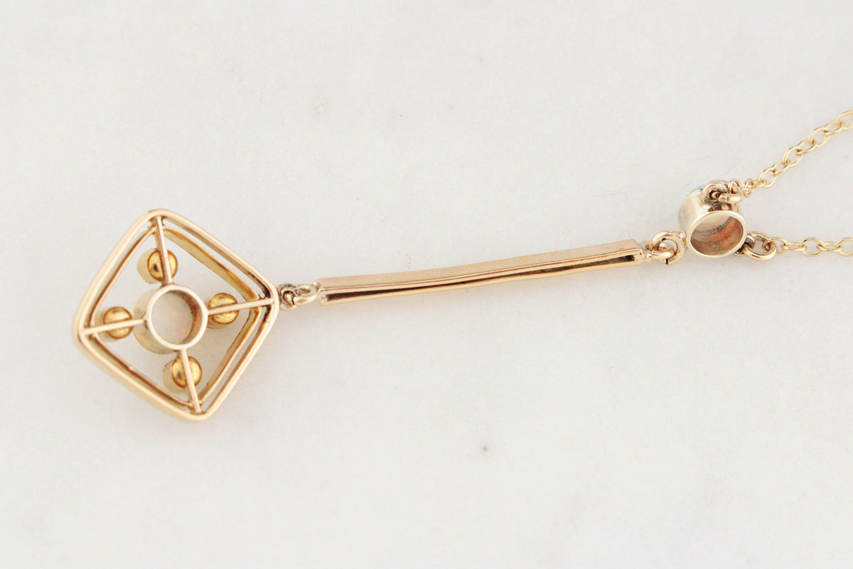 ORIGINAL ART DECO OPAL &amp; SEED PEARL NECKLACE 9ct GOLD