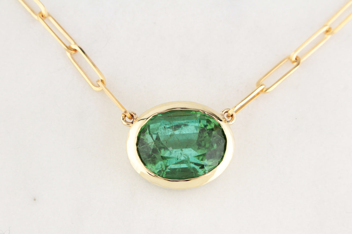 BESPOKE 12ct TOURMALINE NECKLACE 14ct YELLOW GOLD