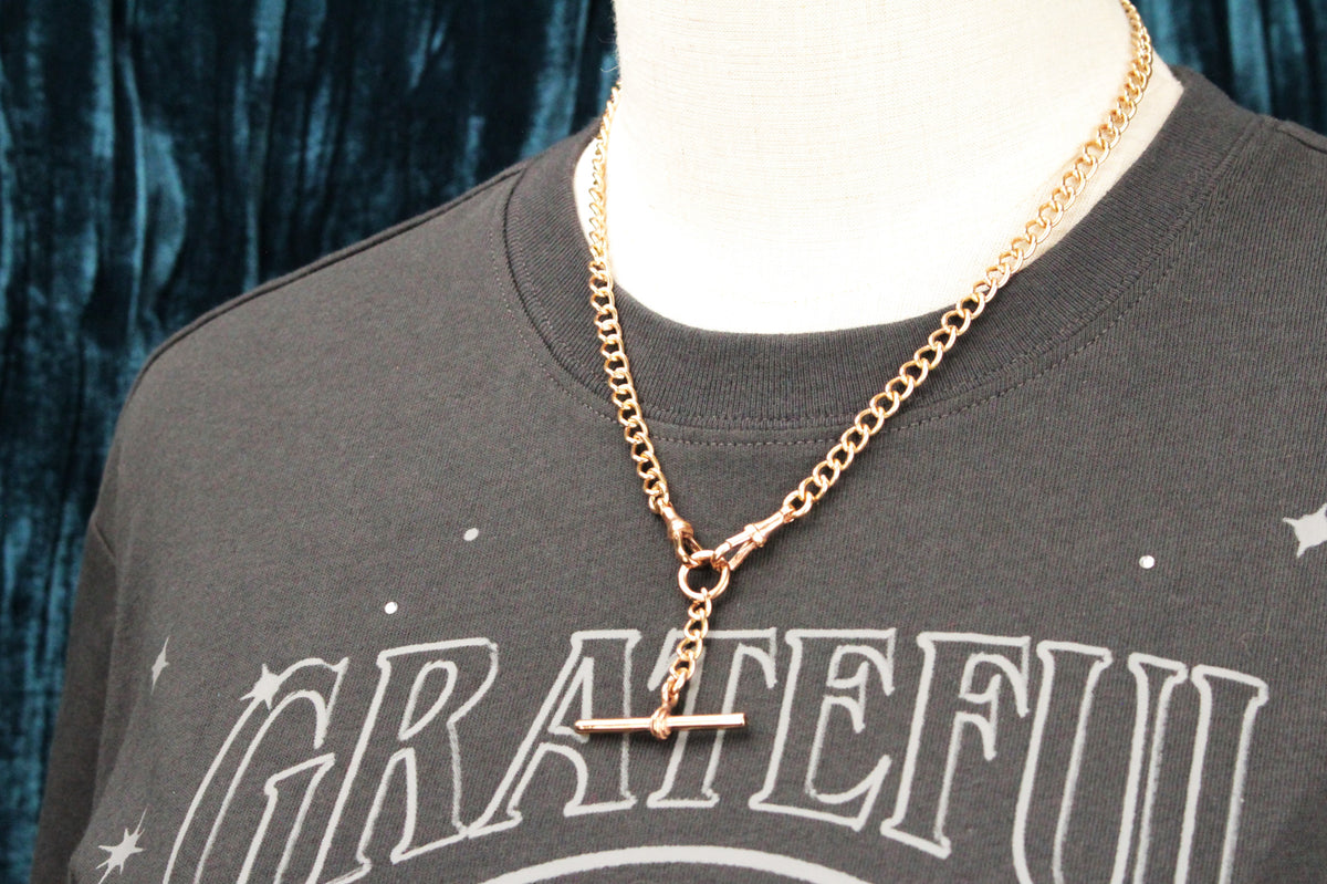 ANTIQUE EDWARDIAN c1900 DOUBLE ALBERT FOB CHAIN 9ct ROSE GOLD