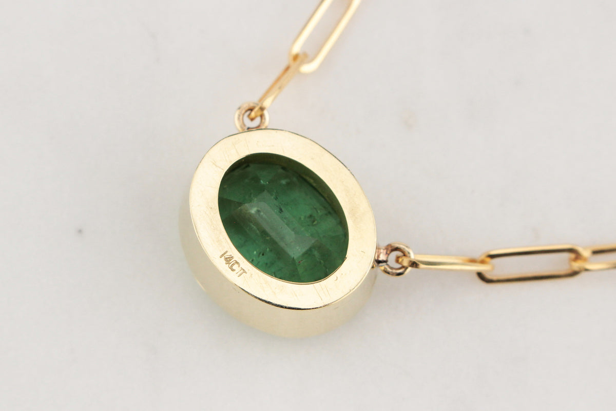 BESPOKE 12ct TOURMALINE NECKLACE 14ct YELLOW GOLD