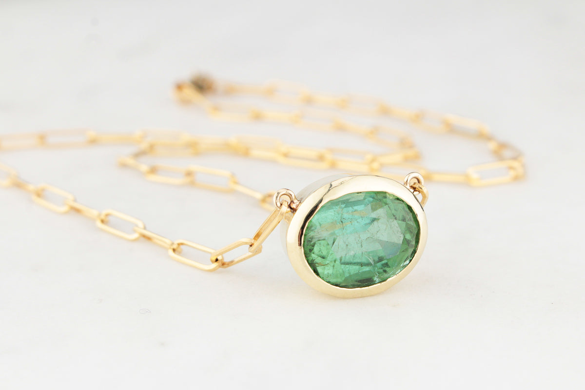 BESPOKE 12ct TOURMALINE NECKLACE 14ct YELLOW GOLD