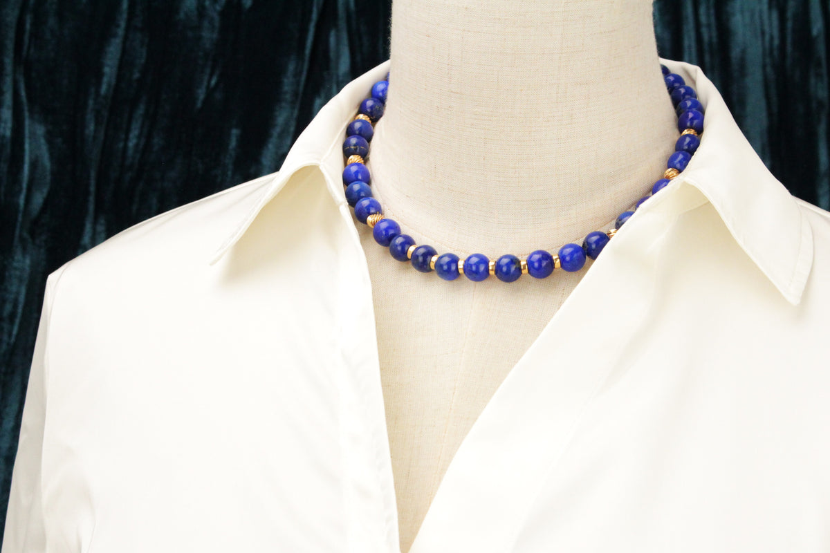 VINTAGE ITALIAN LAPIS LAZULI NECKLACE 14ct YELLOW GOLD