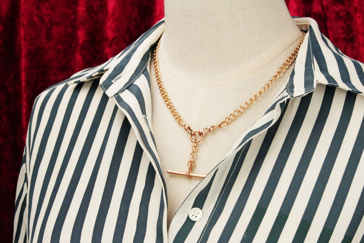 ANTIQUE EDWARDIAN c1900 DOUBLE ALBERT FOB CHAIN 9ct ROSE GOLD