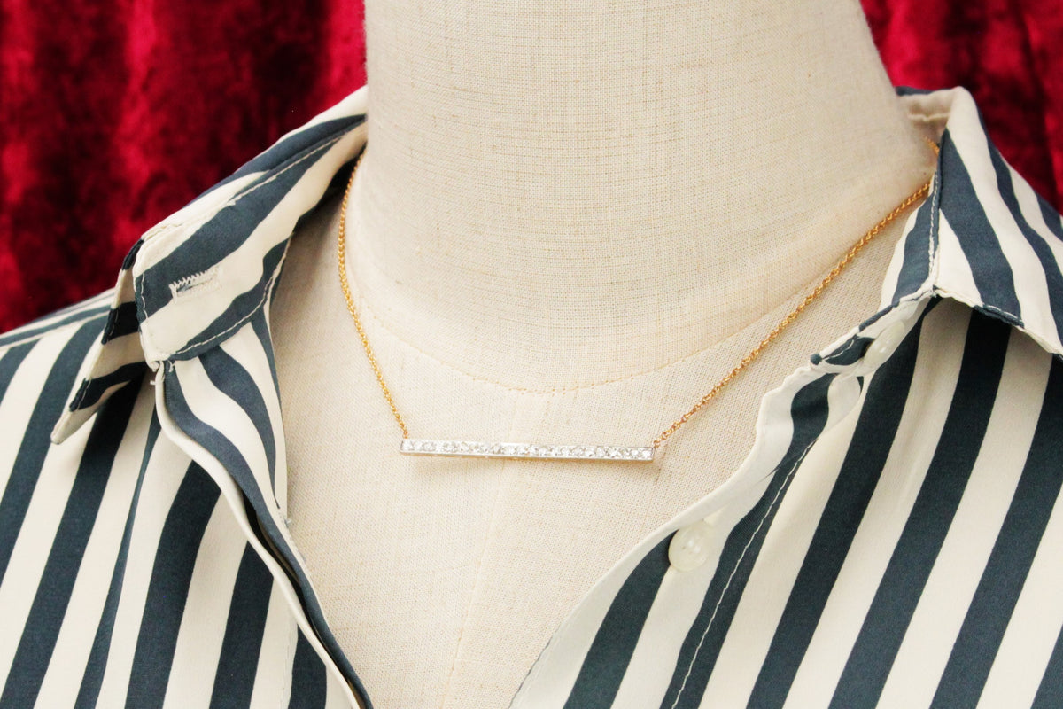 ANTIQUE EDWARDIAN c1900 DIAMOND BAR NECKLACE PLATINUM & 9CT GOLD