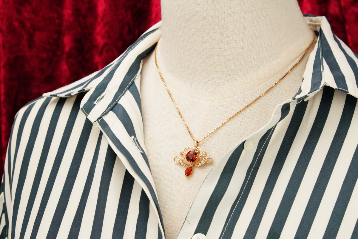ANTIQUE EDWARDIAN c1900 IMPERIAL TOPAZ & SEED PEARL PENDANT 15ct GOLD