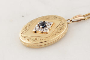 RETRO SAPPHIRE & DIAMOND LOCKET 9ct GOLD