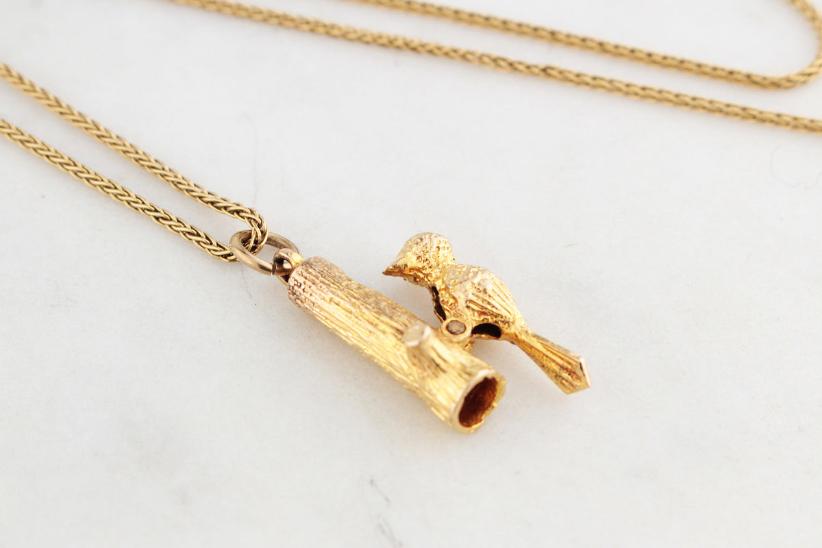 RETRO ARTICULATED WOODPECKER CHARM 9ct GOLD