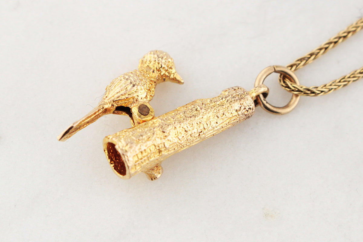 RETRO ARTICULATED WOODPECKER CHARM 9ct GOLD