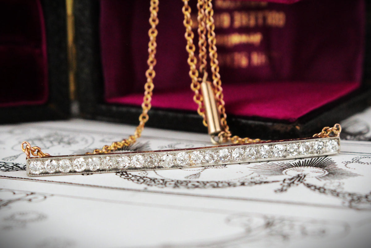 ANTIQUE EDWARDIAN c1900 DIAMOND BAR NECKLACE PLATINUM & 9CT GOLD