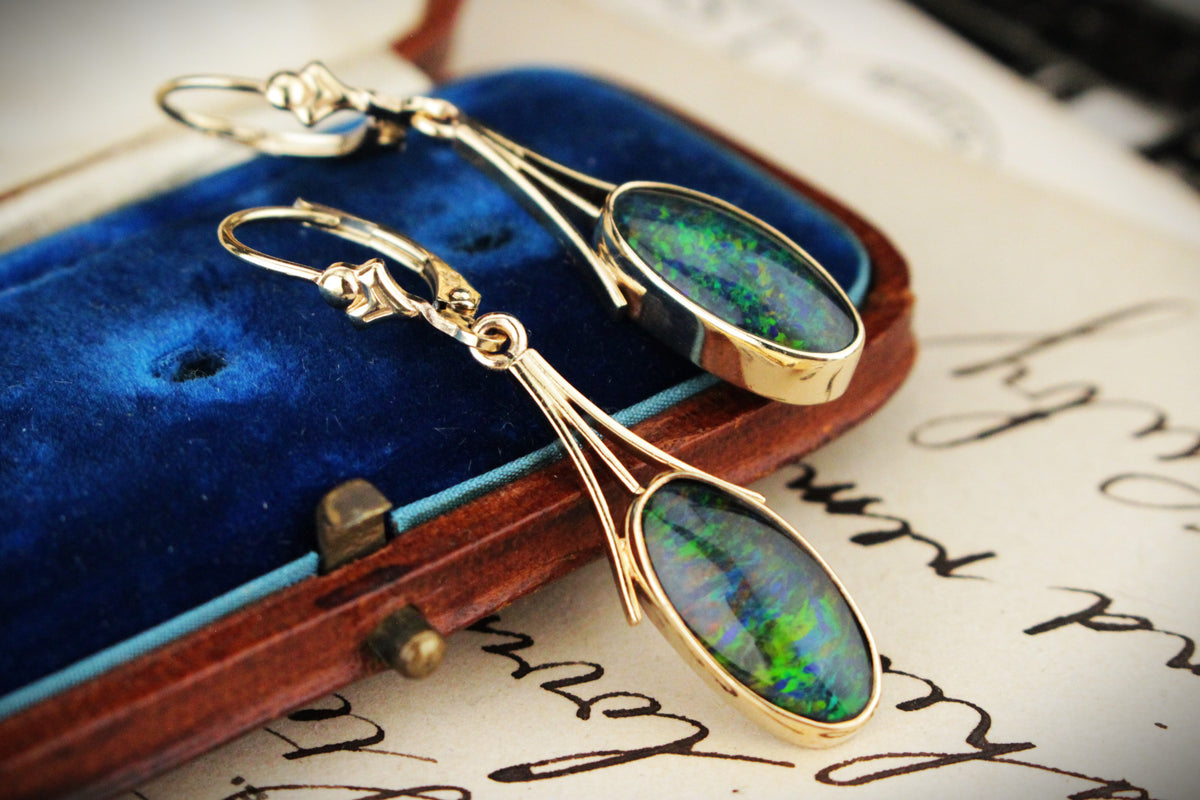 ANTIQUE EDWARDIAN c1910 OPAL EARRINGS 9ct GOLD
