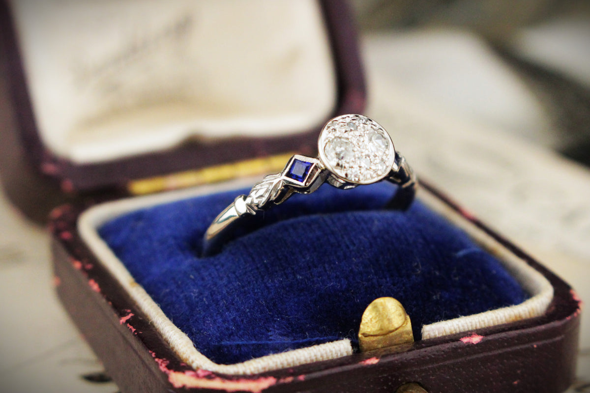 Art deco diamond and shop sapphire ring