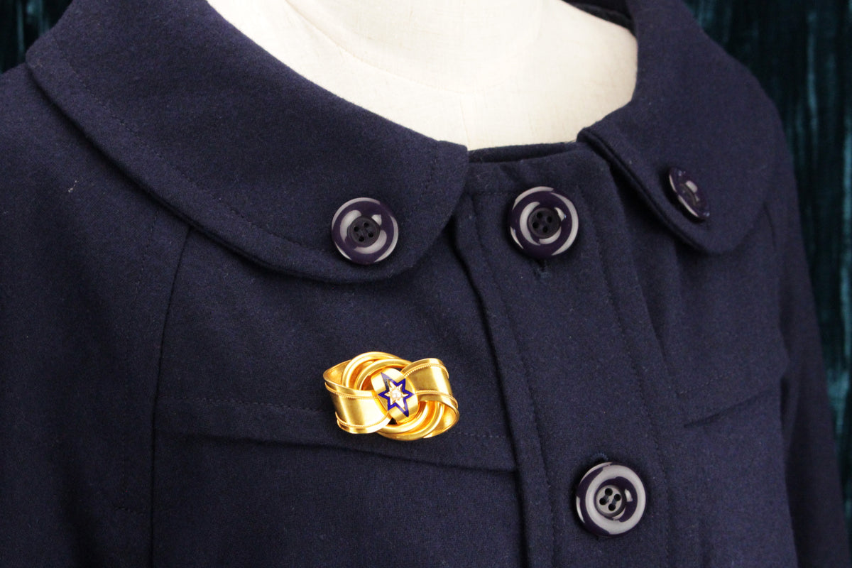 ANTIQUE VICTORIAN c1860 ENAMEL &amp; PEARL BROOCH 20ct YELLOW GOLD