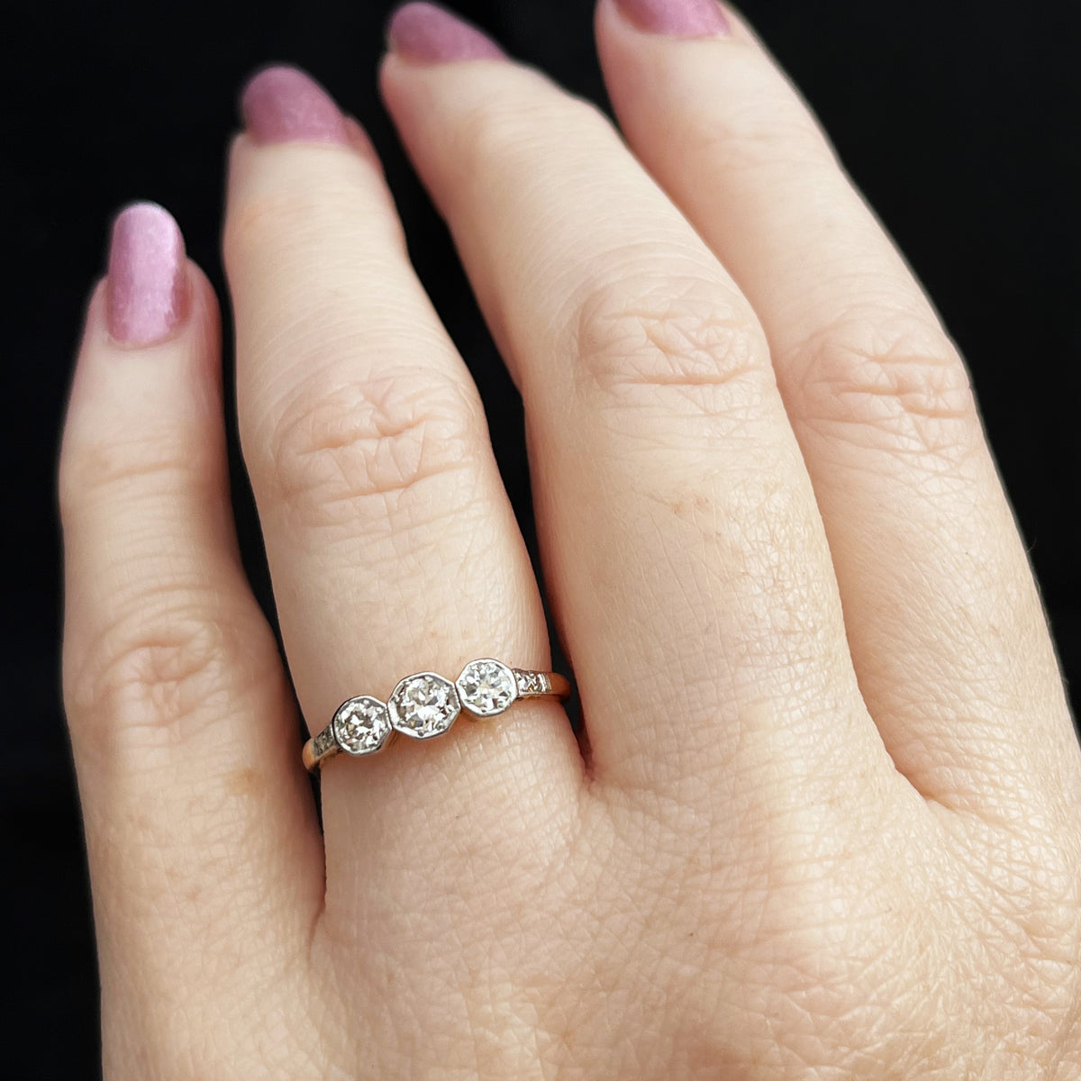 ANTIQUE EDWARDIAN DIAMOND TRILOGY 18ct GOLD &amp; PLATINUM