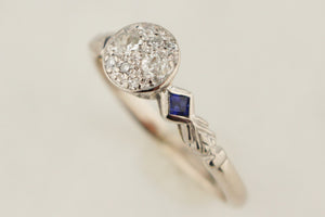 ANTIQUE ART DECO c1920 DIAMOND & SAPPHIRE RING 18ct WHITE GOLD