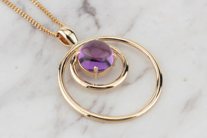 VINTAGE ESTATE c1980 6.4ct AMETHYST PENDANT ON 9ct YELLOW GOLD