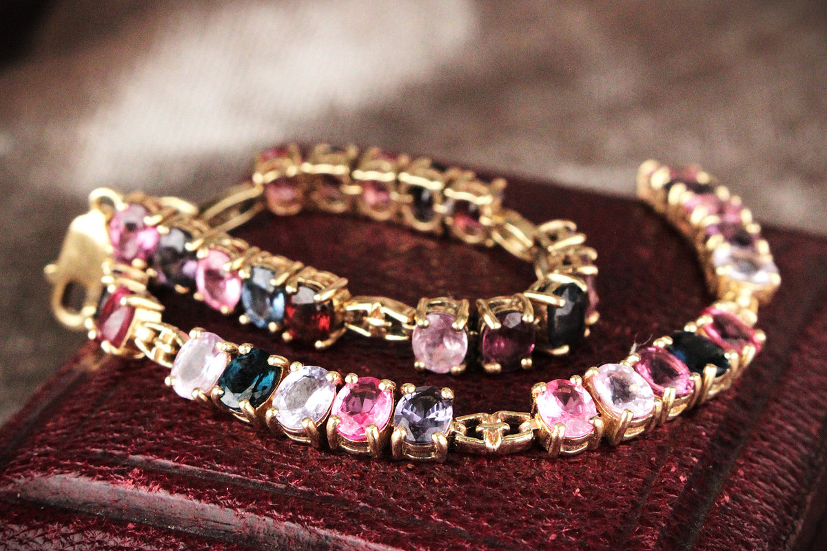 VINTAGE c1970/80 NATURAL 14.80ct SPINEL BRACELET 9ct GOLD