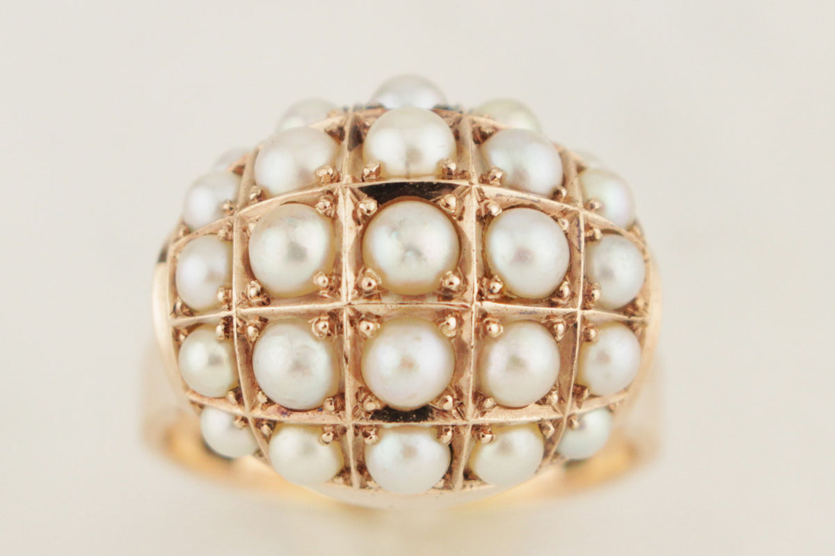 VINTAGE c1940 PEARL BOMBE RING 14ct ROSE GOLD