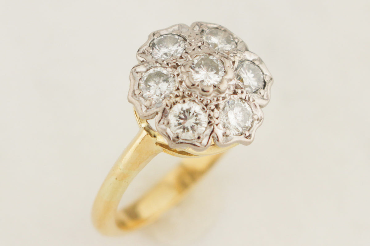 LATE DECO c1930 1ct DIAMOND DAISY CLUSTER RING 18ct GOLD