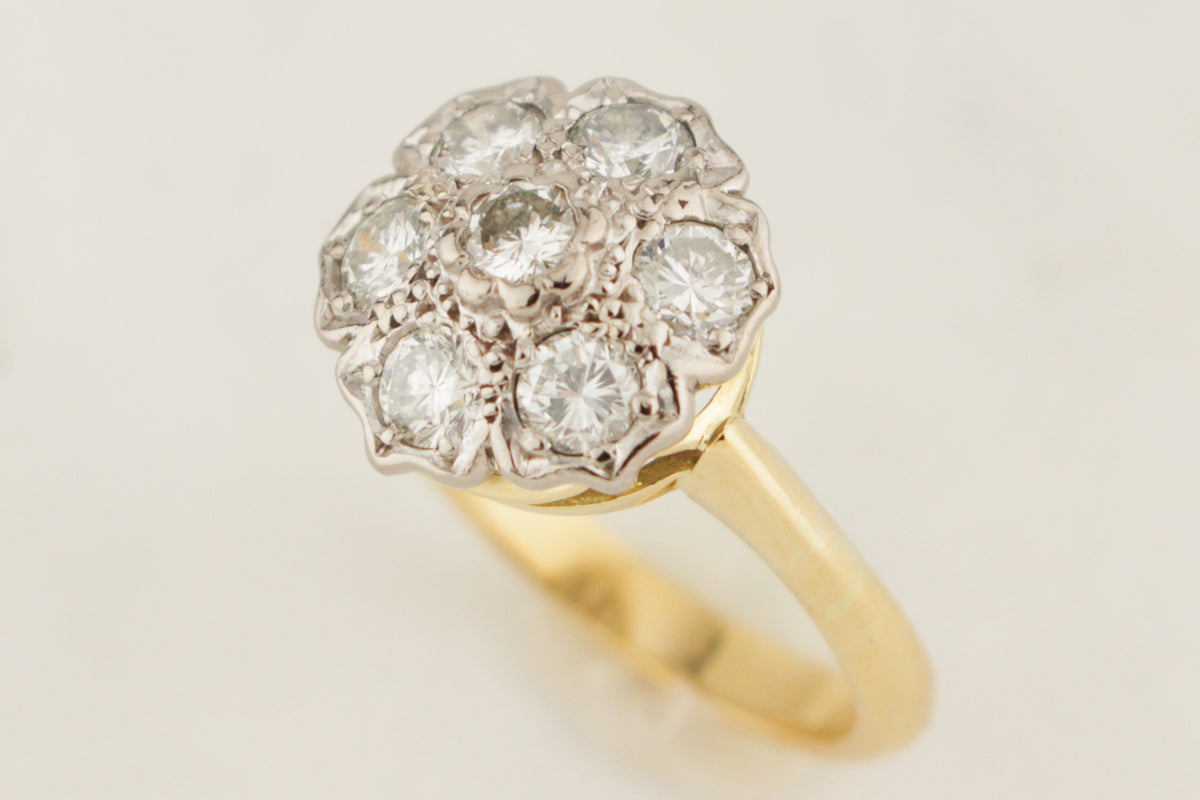 LATE DECO c1930 1ct DIAMOND DAISY CLUSTER RING 18ct GOLD